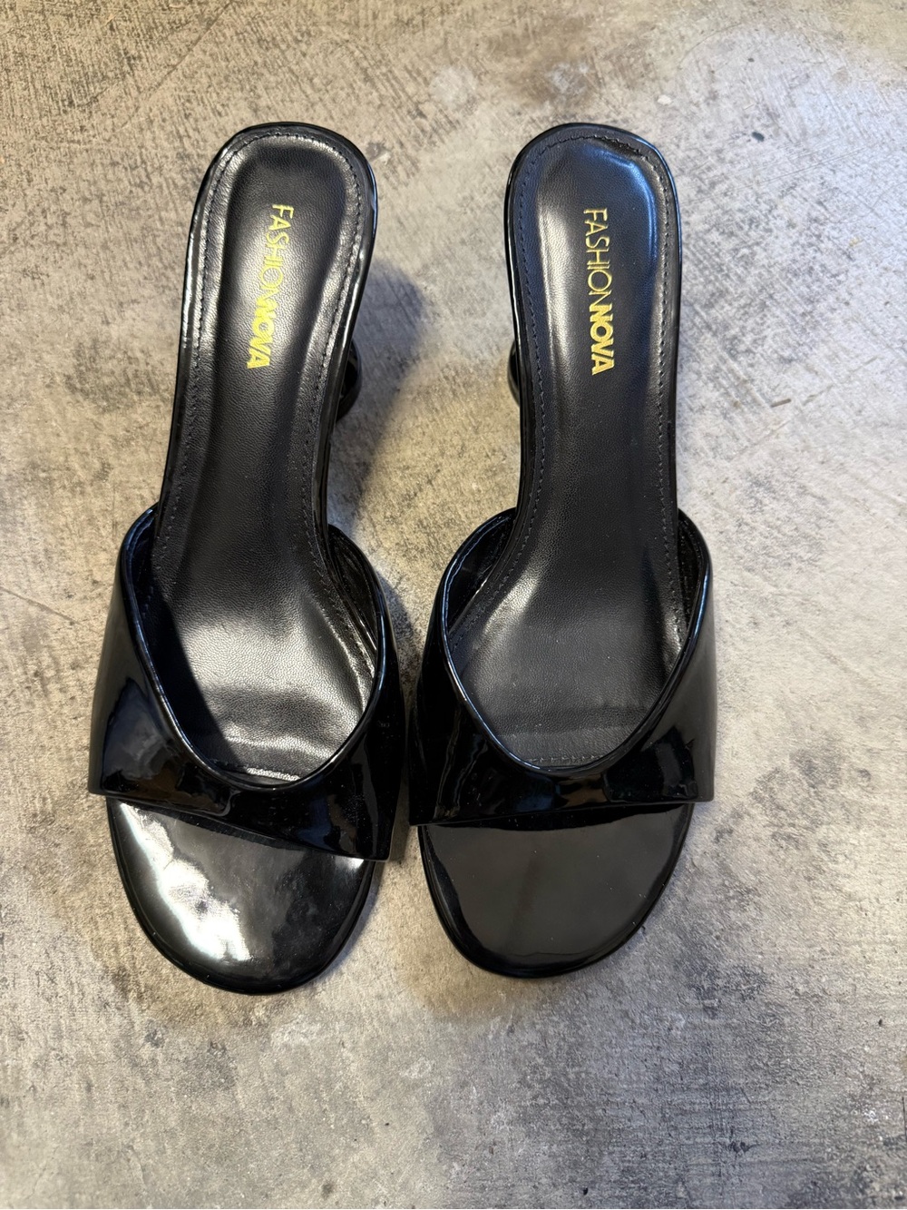 Fashion Nova Black Patent Slide Mules